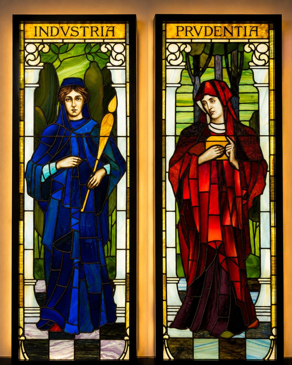 Neo-Classical Victorian Stained Glass Panels
